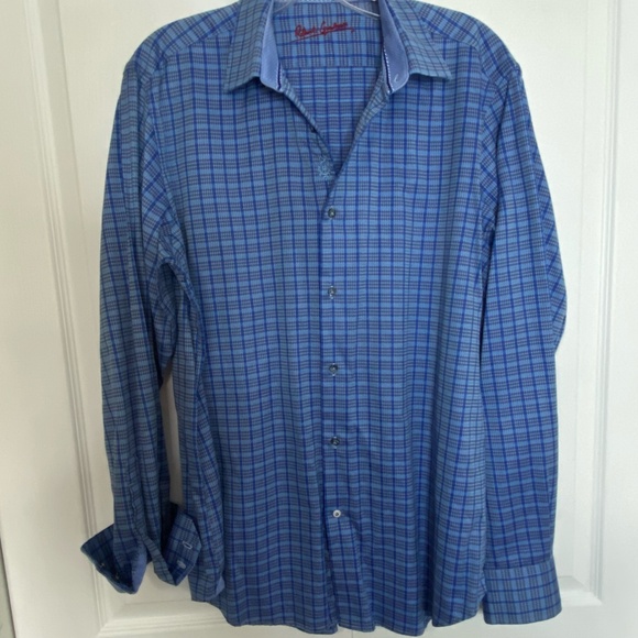 Robert Graham Mens Cotton Blue Plaid Long Sleeve Lightweight Casual Shirt- Sz-L - Picture 15 of 15